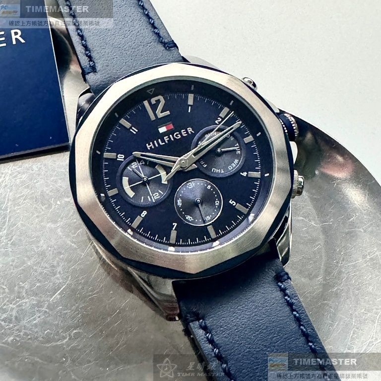 TommyHilfiger:手錶,型號:TH00064,男錶46mm銀藍雙色錶殼寶藍色錶面真皮皮革錶帶款-細節圖9