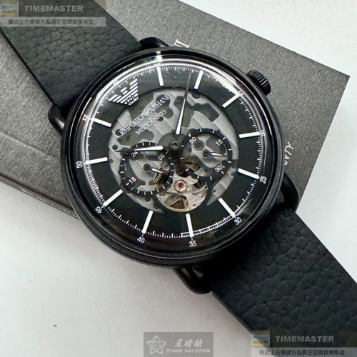 ARMANI:手錶,型號:AR00050,男錶44mm黑錶殼黑色錶面真皮皮革錶帶款