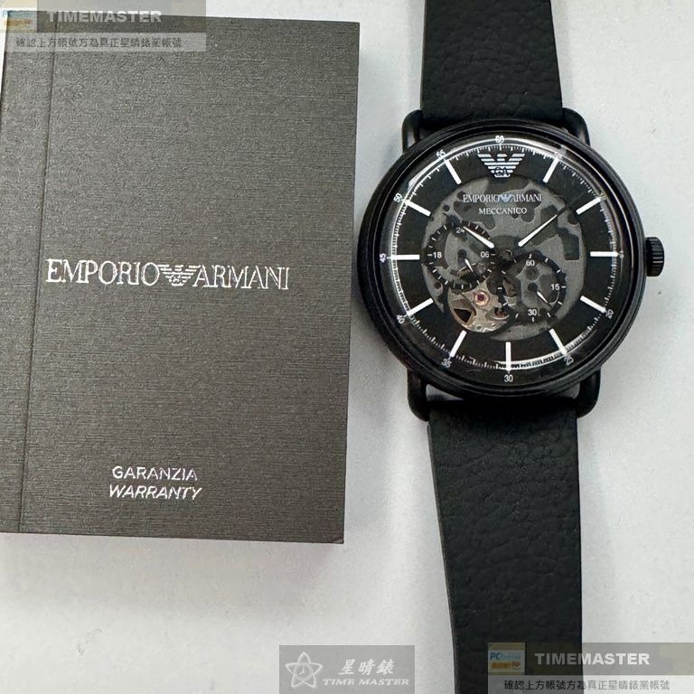 ARMANI:手錶,型號:AR00050,男錶44mm黑錶殼黑色錶面真皮皮革錶帶款-細節圖3