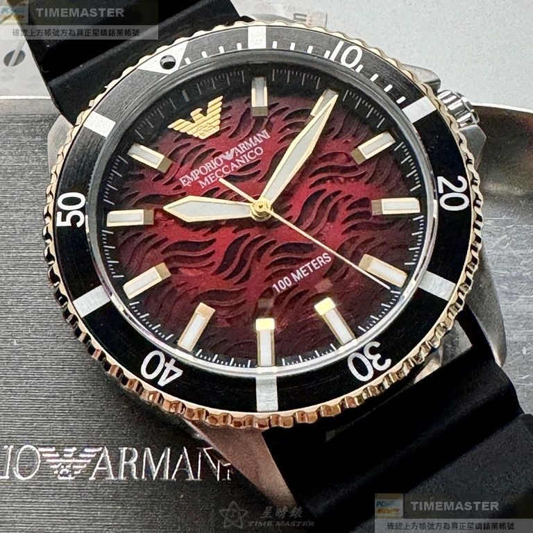 ARMANI:手錶,型號:AR00053,男錶42mm黑金色錶殼機械鏤空錶面矽膠錶帶款-細節圖2