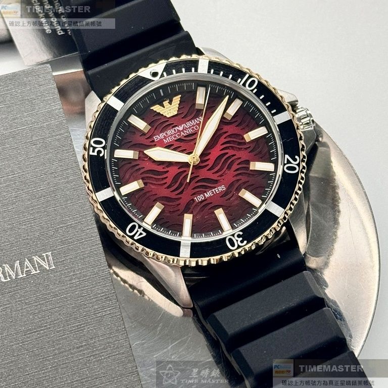 ARMANI:手錶,型號:AR00053,男錶42mm黑金色錶殼機械鏤空錶面矽膠錶帶款-細節圖4