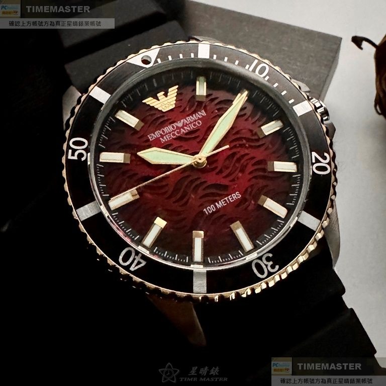 ARMANI:手錶,型號:AR00053,男錶42mm黑金色錶殼機械鏤空錶面矽膠錶帶款-細節圖9