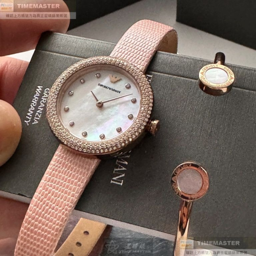 ARMANI:手錶,型號:AR00058,女錶30mm玫瑰金錶殼貝母錶面真皮皮革錶帶款