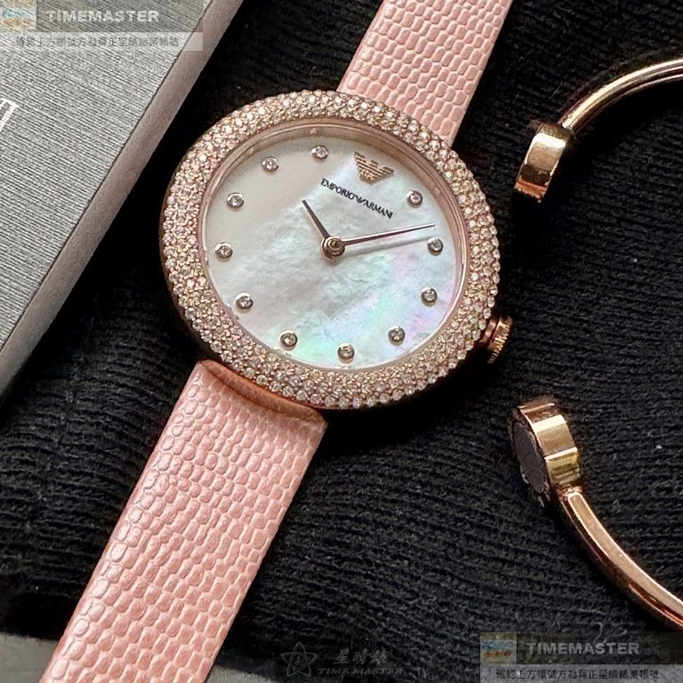 ARMANI:手錶,型號:AR00058,女錶30mm玫瑰金錶殼貝母錶面真皮皮革錶帶款-細節圖2