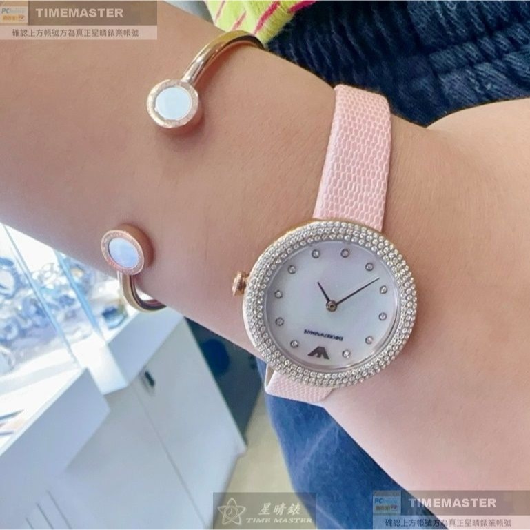 ARMANI:手錶,型號:AR00058,女錶30mm玫瑰金錶殼貝母錶面真皮皮革錶帶款-細節圖4