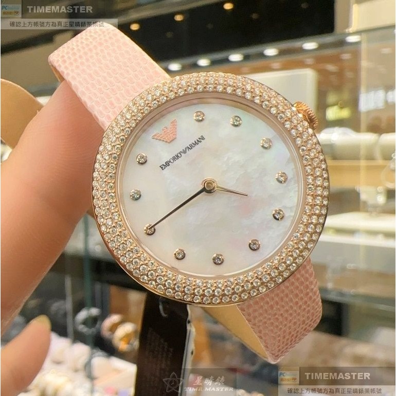 ARMANI:手錶,型號:AR00058,女錶30mm玫瑰金錶殼貝母錶面真皮皮革錶帶款-細節圖5