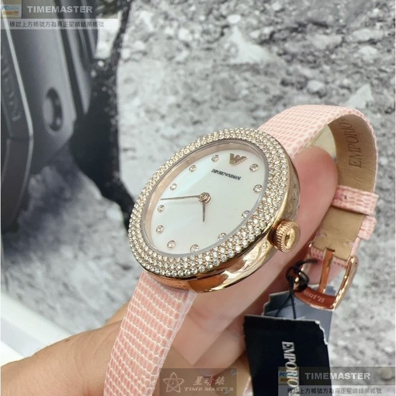 ARMANI:手錶,型號:AR00058,女錶30mm玫瑰金錶殼貝母錶面真皮皮革錶帶款-細節圖7
