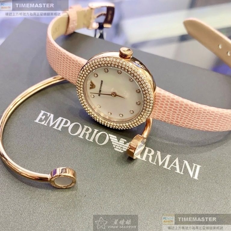 ARMANI:手錶,型號:AR00058,女錶30mm玫瑰金錶殼貝母錶面真皮皮革錶帶款-細節圖8