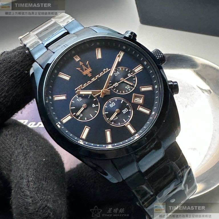 MASERATI:手錶,型號:R8873626003,男錶42mm寶藍錶殼寶藍色錶面精鋼錶帶款-細節圖3
