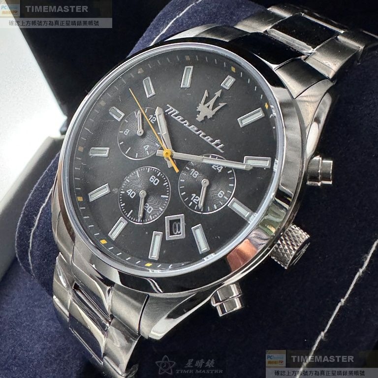 MASERATI:手錶,型號:R8853151010,男錶42mm銀錶殼黑色錶面精鋼錶帶款-細節圖3