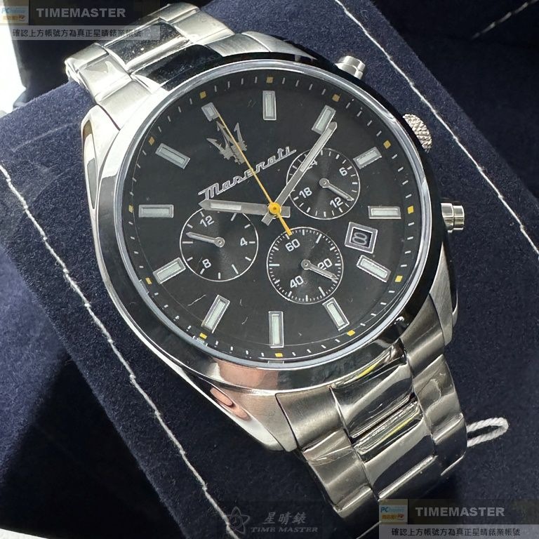 MASERATI:手錶,型號:R8853151010,男錶42mm銀錶殼黑色錶面精鋼錶帶款-細節圖4