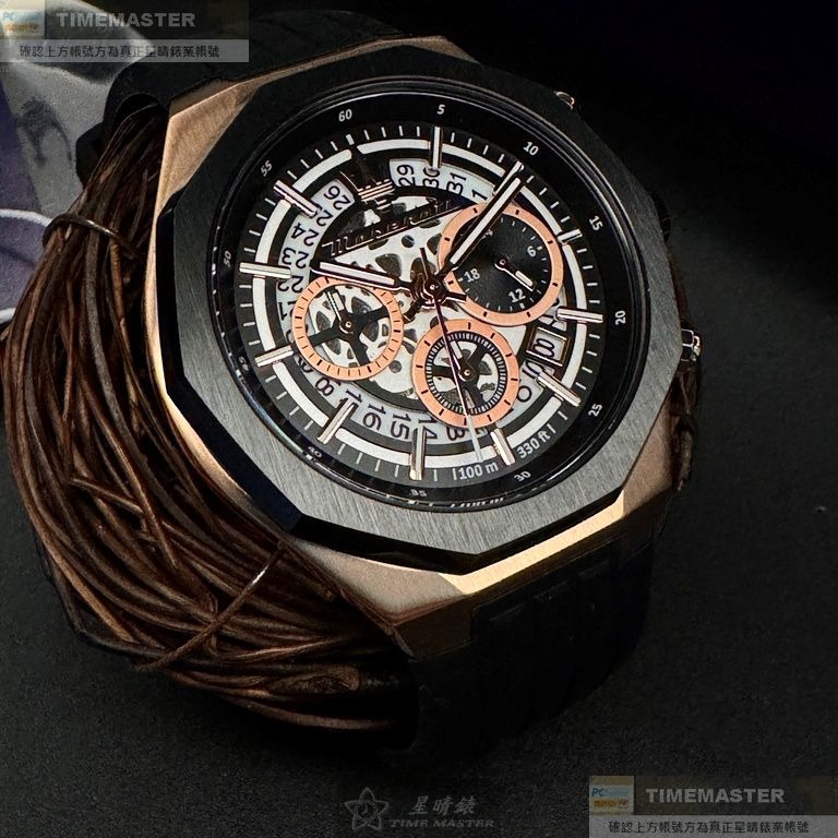MASERATI:手錶,型號:R8871642003,男錶46mm玫瑰金錶殼機械鏤空錶面矽膠錶帶款-細節圖3