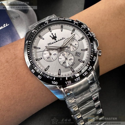 MASERATI:手錶,型號:R8873612049,男錶46mm黑錶殼白色錶面精鋼錶帶款
