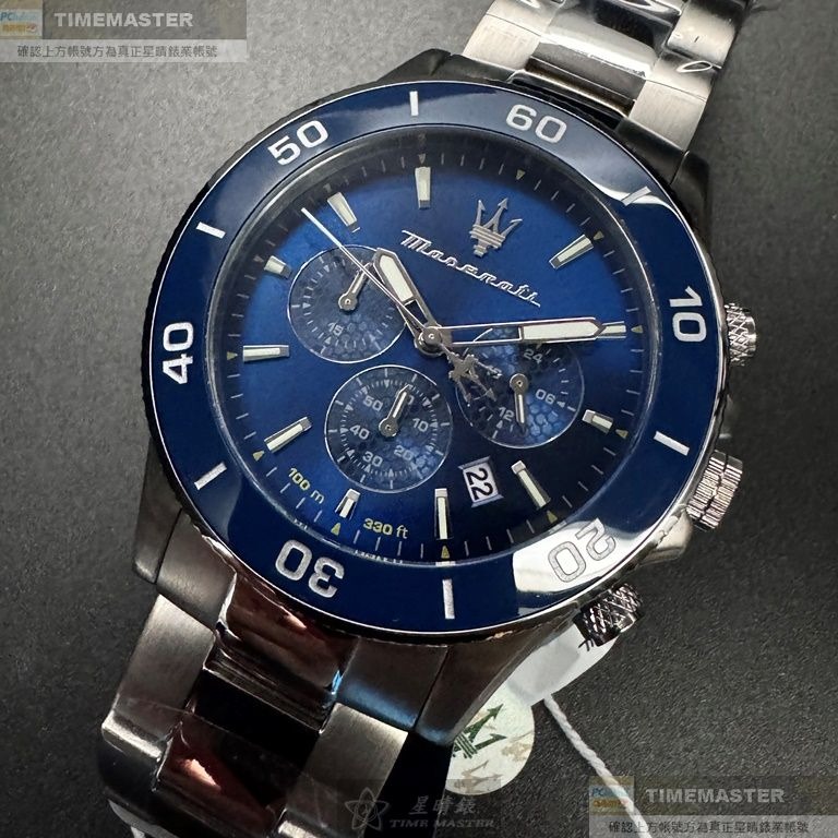 MASERATI:手錶,型號:R8873600002,男錶44mm寶藍錶殼寶藍色錶面精鋼錶帶款-細節圖2