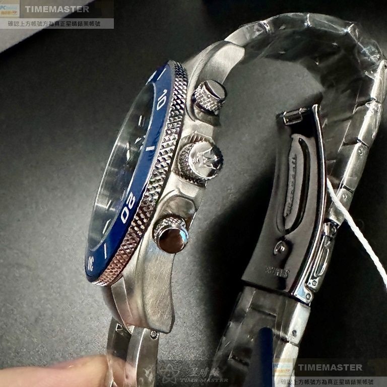 MASERATI:手錶,型號:R8873600002,男錶44mm寶藍錶殼寶藍色錶面精鋼錶帶款-細節圖6