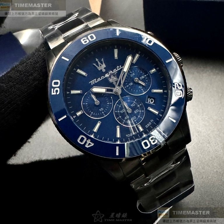 MASERATI:手錶,型號:R8873600005,男錶44mm寶藍錶殼寶藍色錶面精鋼錶帶款-細節圖2