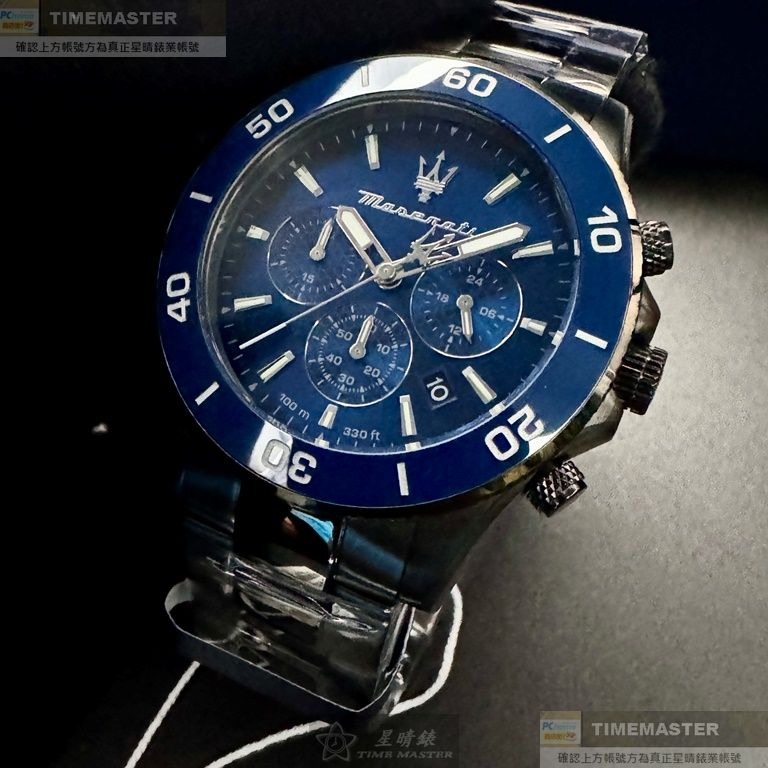 MASERATI:手錶,型號:R8873600005,男錶44mm寶藍錶殼寶藍色錶面精鋼錶帶款-細節圖3