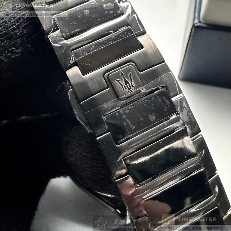 MASERATI:手錶,型號:R8873642012,男錶46mm黑錶殼寶藍機械鏤空錶面精鋼錶帶款-細節圖5