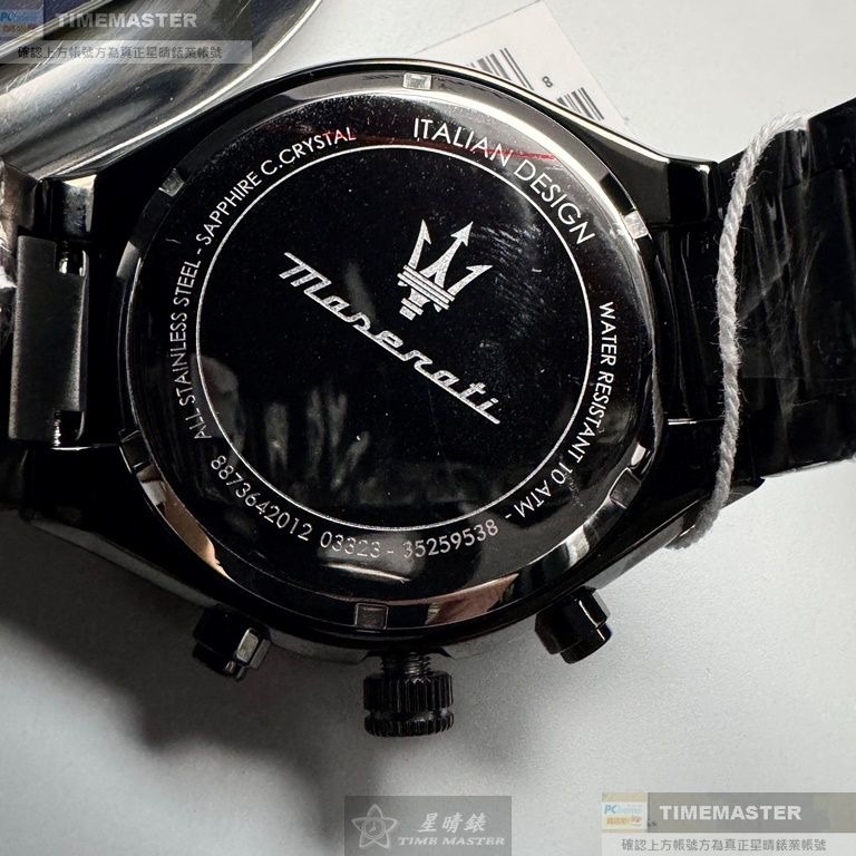 MASERATI:手錶,型號:R8873642012,男錶46mm黑錶殼寶藍機械鏤空錶面精鋼錶帶款-細節圖6