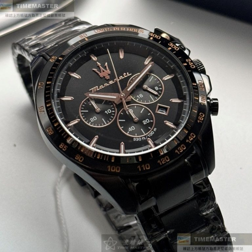 MASERATI:手錶,型號:R8873612048,男錶46mm黑錶殼黑色錶面精鋼錶帶款