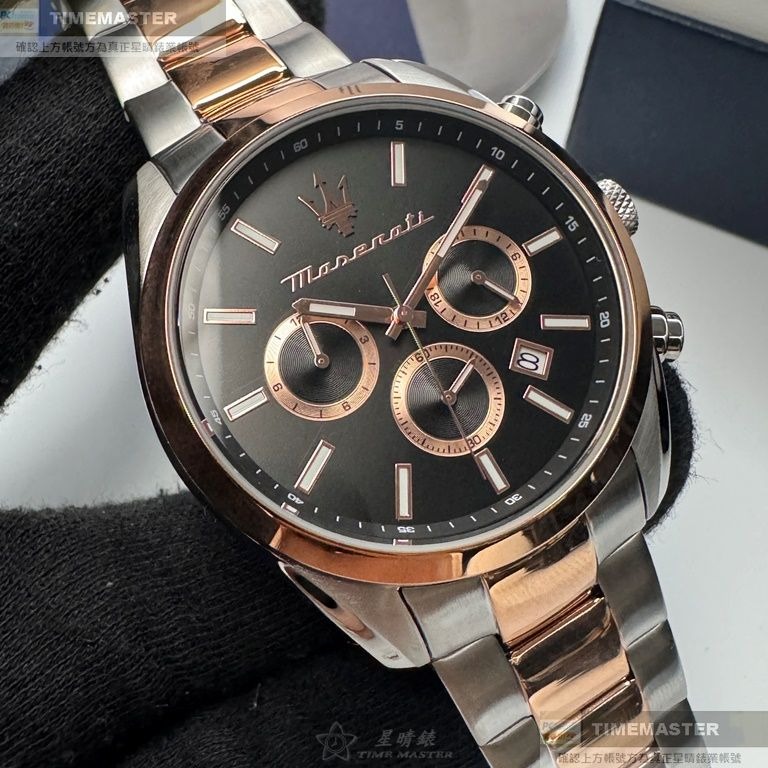 MASERATI:手錶,型號:R8853151002,男女通用錶42mm玫瑰金錶殼黑色錶面精鋼錶帶款-細節圖2