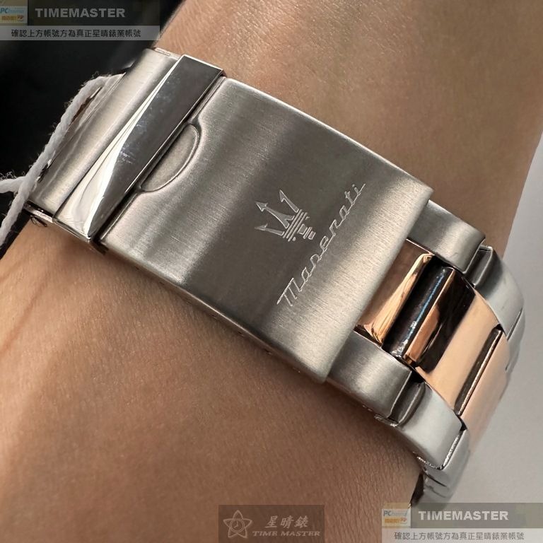 MASERATI:手錶,型號:R8853151002,男女通用錶42mm玫瑰金錶殼黑色錶面精鋼錶帶款-細節圖5