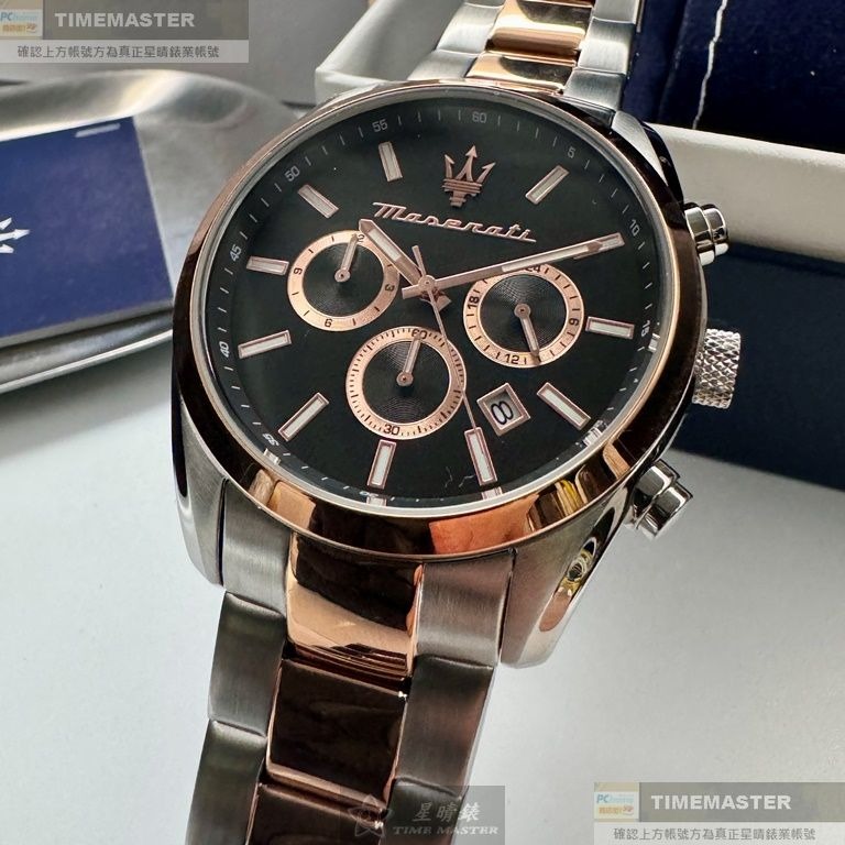 MASERATI:手錶,型號:R8853151002,男女通用錶42mm玫瑰金錶殼黑色錶面精鋼錶帶款-細節圖9
