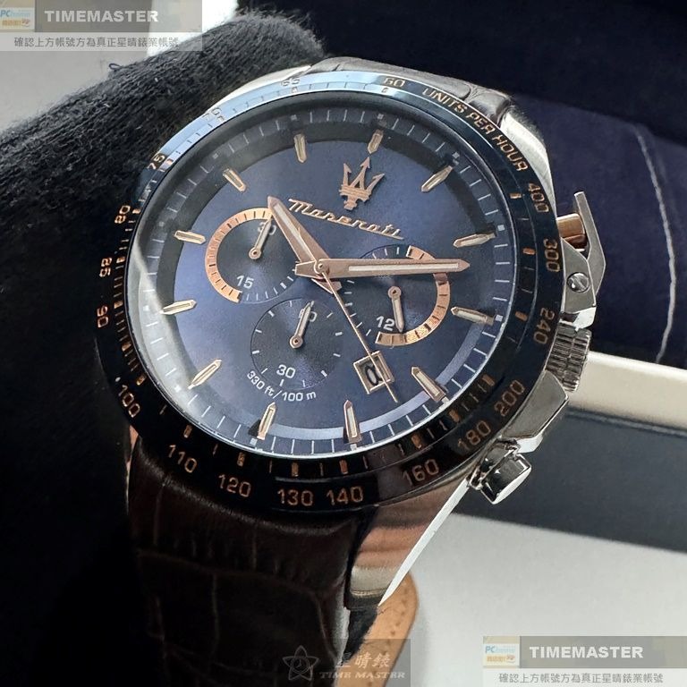 MASERATI:手錶,型號:R8871612037,男錶46mm寶藍錶殼寶藍色錶面真皮皮革錶帶款-細節圖2