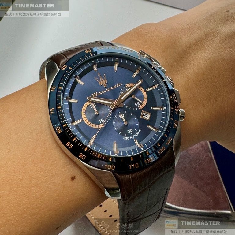 MASERATI:手錶,型號:R8871612037,男錶46mm寶藍錶殼寶藍色錶面真皮皮革錶帶款-細節圖3