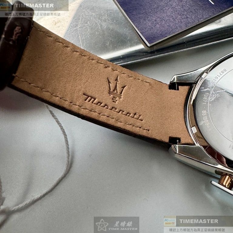 MASERATI:手錶,型號:R8871612037,男錶46mm寶藍錶殼寶藍色錶面真皮皮革錶帶款-細節圖5