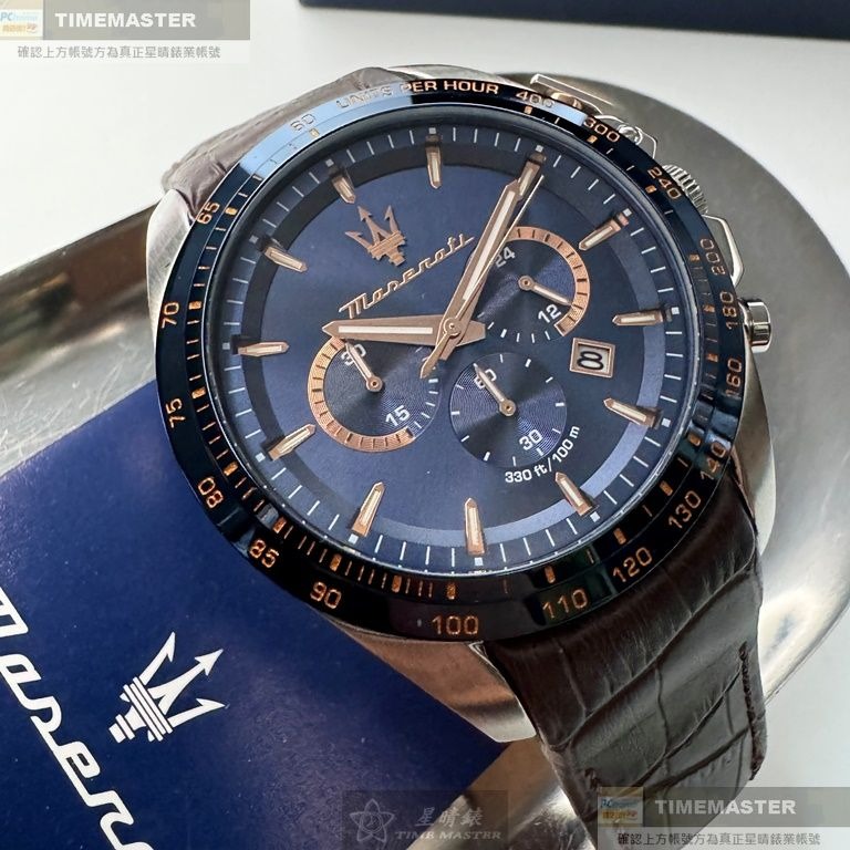 MASERATI:手錶,型號:R8871612037,男錶46mm寶藍錶殼寶藍色錶面真皮皮革錶帶款-細節圖7