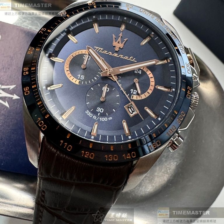 MASERATI:手錶,型號:R8871612037,男錶46mm寶藍錶殼寶藍色錶面真皮皮革錶帶款-細節圖8