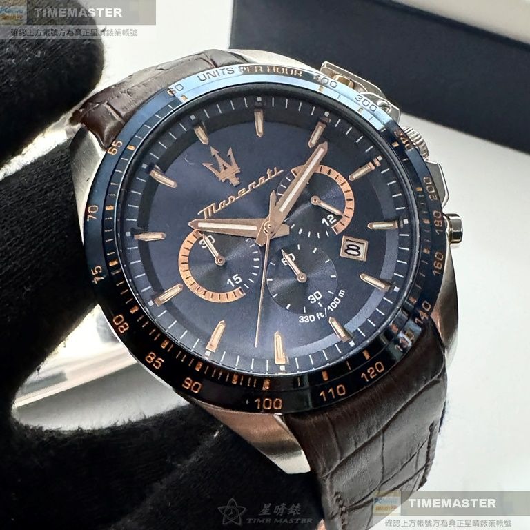 MASERATI:手錶,型號:R8871612037,男錶46mm寶藍錶殼寶藍色錶面真皮皮革錶帶款-細節圖9