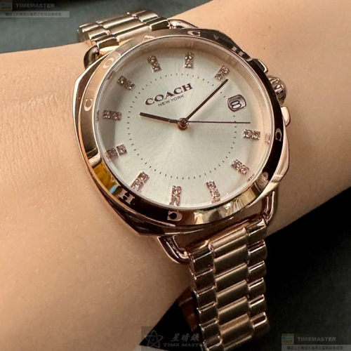 COACH手錶,編號CH00196,34mm玫瑰金錶殼,玫瑰金色錶帶款