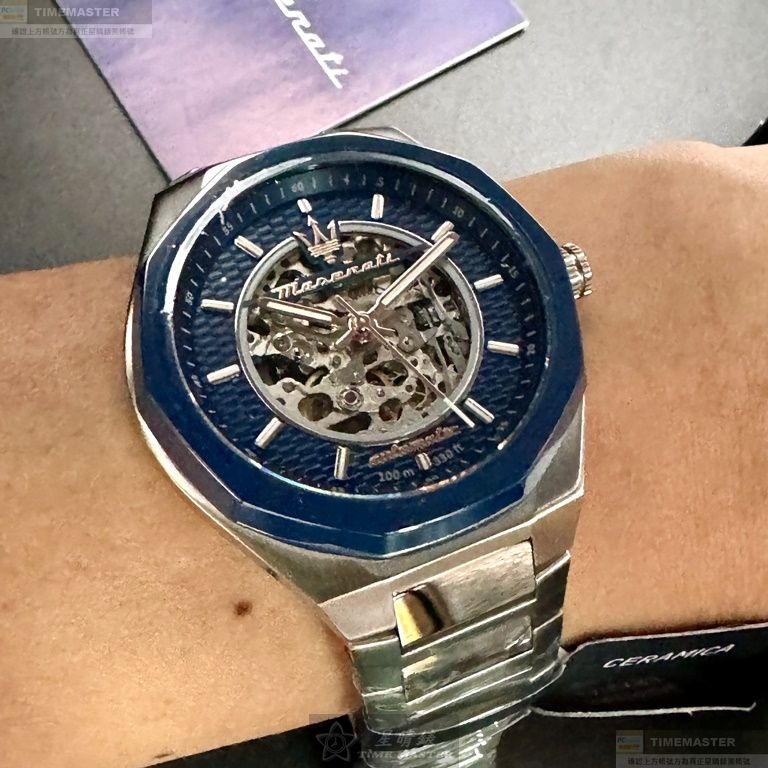 MASERATI手錶,編號R8823142004,46mm寶藍錶殼,銀色錶帶款-細節圖4