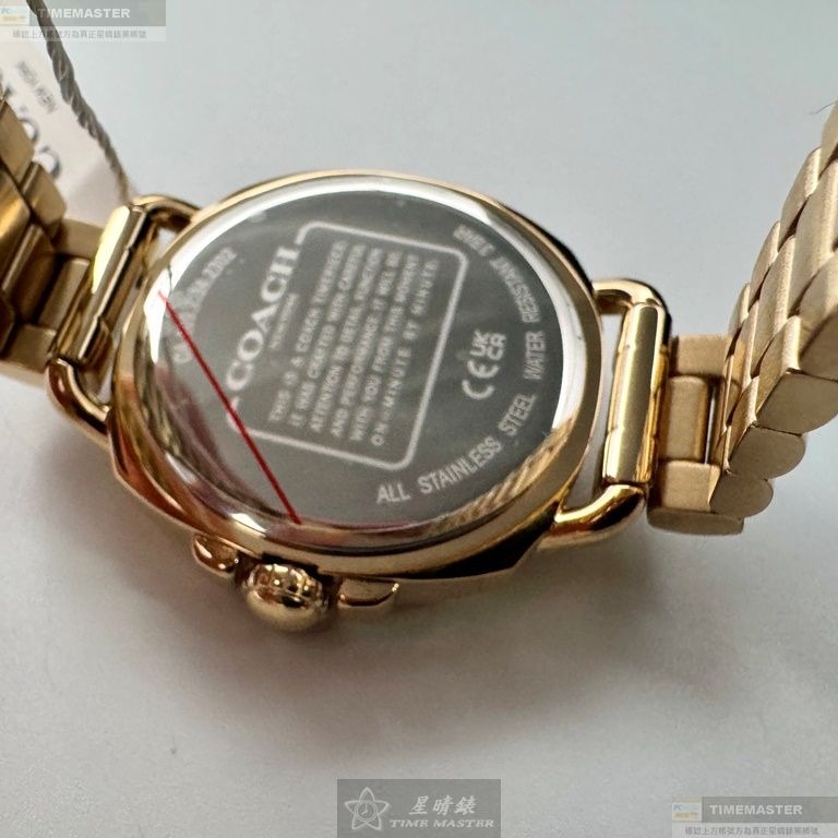 COACH手錶,編號CH00199,34mm金色圓形精鋼錶殼,彩虹中三針顯示, 滿天星錶面,金色精鋼錶帶款-細節圖4