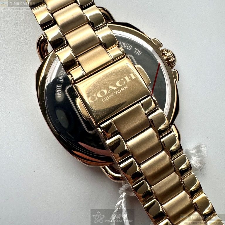 COACH手錶,編號CH00199,34mm金色圓形精鋼錶殼,彩虹中三針顯示, 滿天星錶面,金色精鋼錶帶款-細節圖5