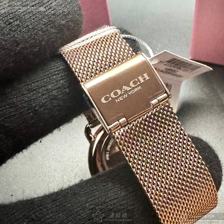 COACH手錶,編號CH00201,36mm玫瑰金圓形精鋼錶殼,粉紅碎鑽簡約, 中二針顯示錶面,玫瑰金色米蘭錶帶款-細節圖8