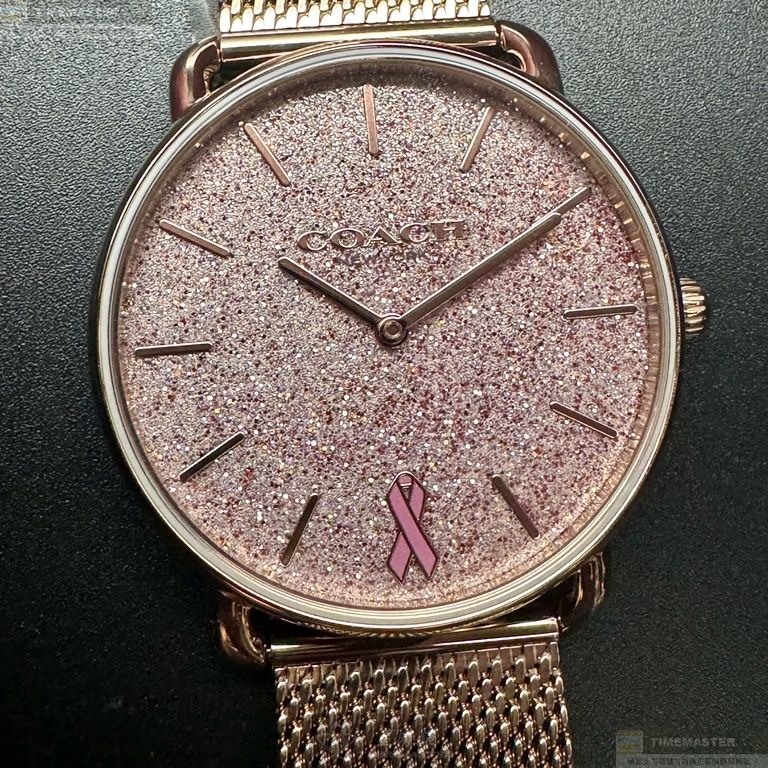 COACH手錶,編號CH00201,36mm玫瑰金圓形精鋼錶殼,粉紅碎鑽簡約, 中二針顯示錶面,玫瑰金色米蘭錶帶款-細節圖9