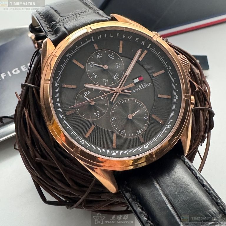 TommyHilfiger手錶,編號TH00067,44mm玫瑰金錶殼,深黑色錶帶款-細節圖2