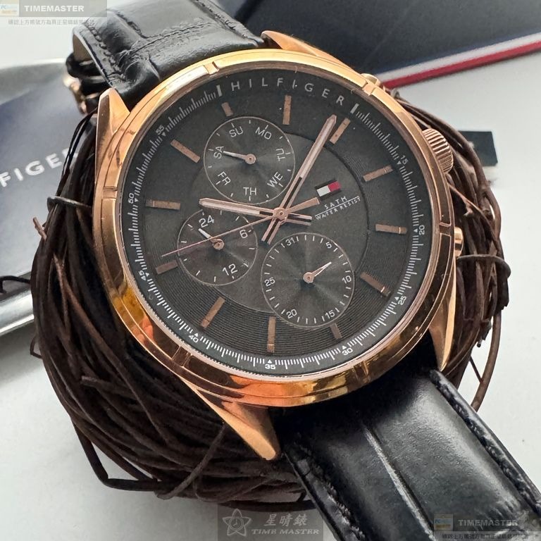 TommyHilfiger手錶,編號TH00067,44mm玫瑰金錶殼,深黑色錶帶款-細節圖3