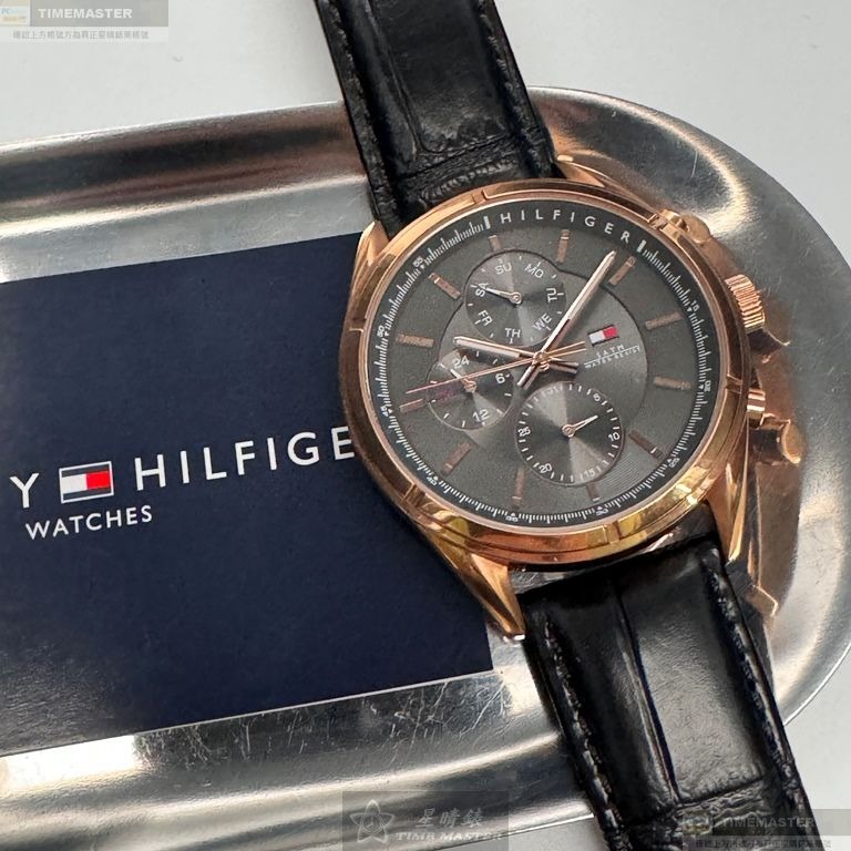 TommyHilfiger手錶,編號TH00067,44mm玫瑰金錶殼,深黑色錶帶款-細節圖7