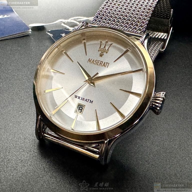 MASERATI手錶,編號R8853118001,42mm金色錶殼,銀色錶帶款-細節圖3
