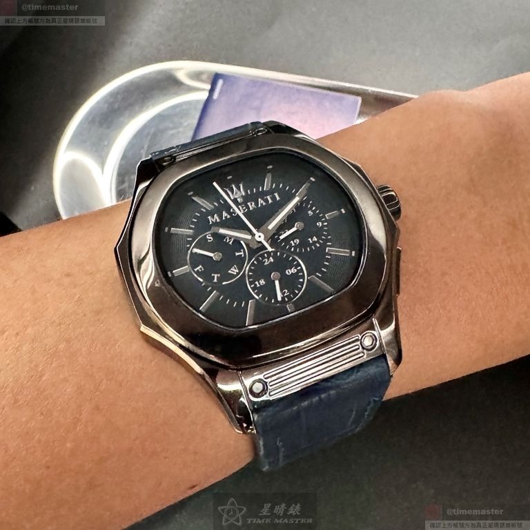 MASERATI手錶,編號R8851116001,46mm槍灰色錶殼,寶藍錶帶款-細節圖6