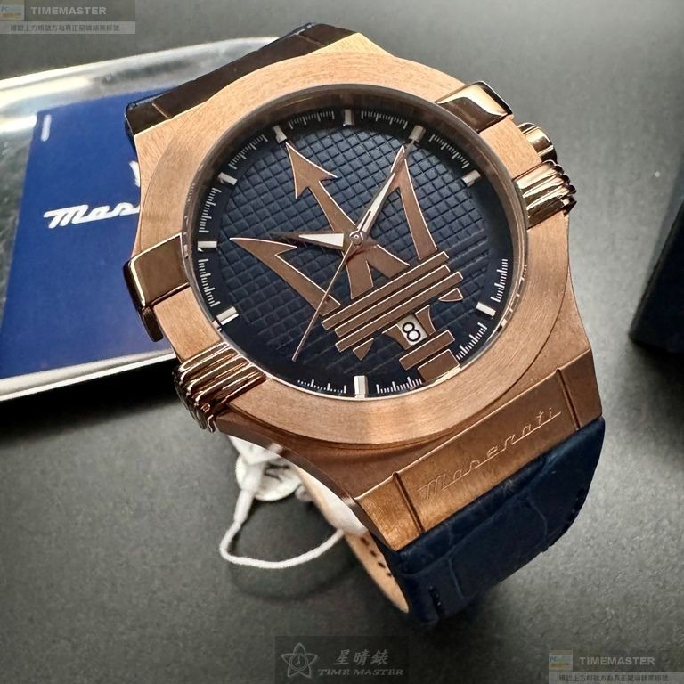 MASERATI手錶,編號R8851108027,42mm玫瑰金錶殼,寶藍錶帶款-細節圖2