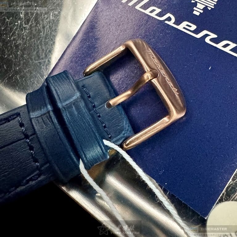 MASERATI手錶,編號R8851108027,42mm玫瑰金錶殼,寶藍錶帶款-細節圖5