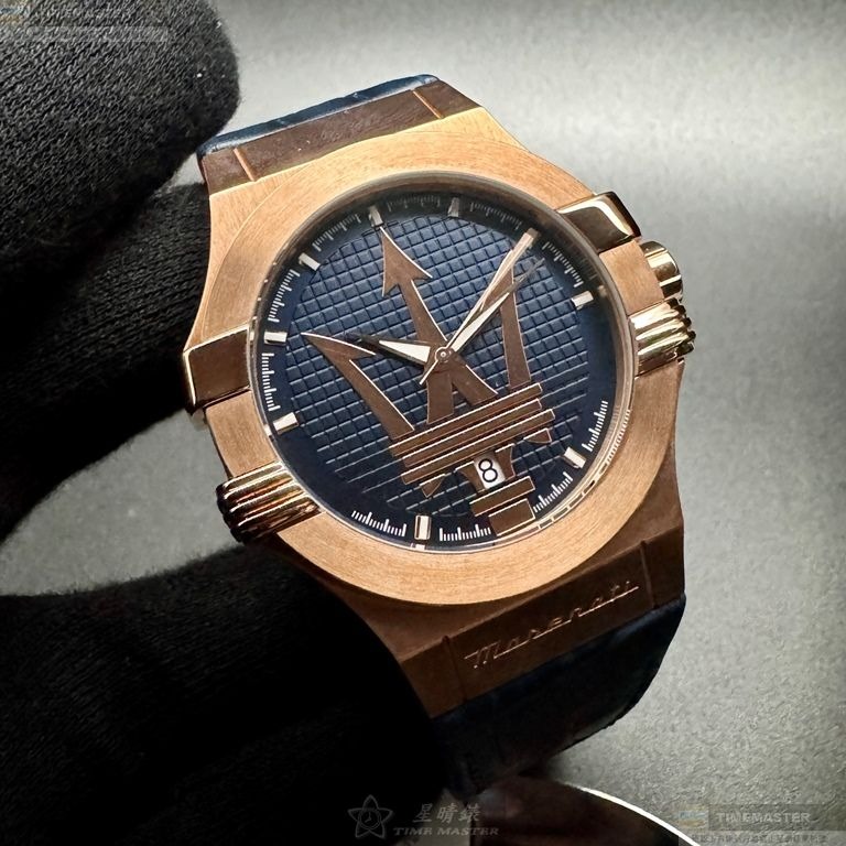 MASERATI手錶,編號R8851108027,42mm玫瑰金錶殼,寶藍錶帶款-細節圖6