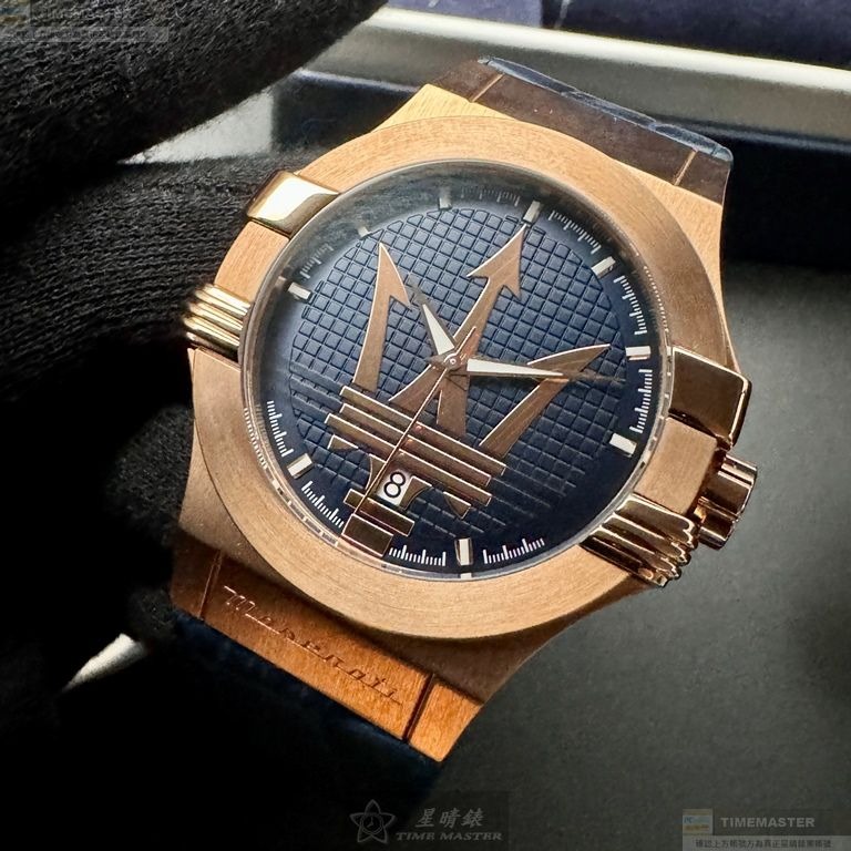 MASERATI手錶,編號R8851108027,42mm玫瑰金錶殼,寶藍錶帶款-細節圖7