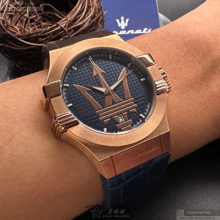 MASERATI手錶,編號R8851108027,42mm玫瑰金錶殼,寶藍錶帶款-細節圖9