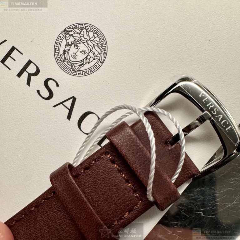 VERSACE手錶,編號VS11331,46mm金色圓形精鋼錶殼,寶藍色中三針顯示錶面,咖啡色真皮皮革錶帶款-細節圖9